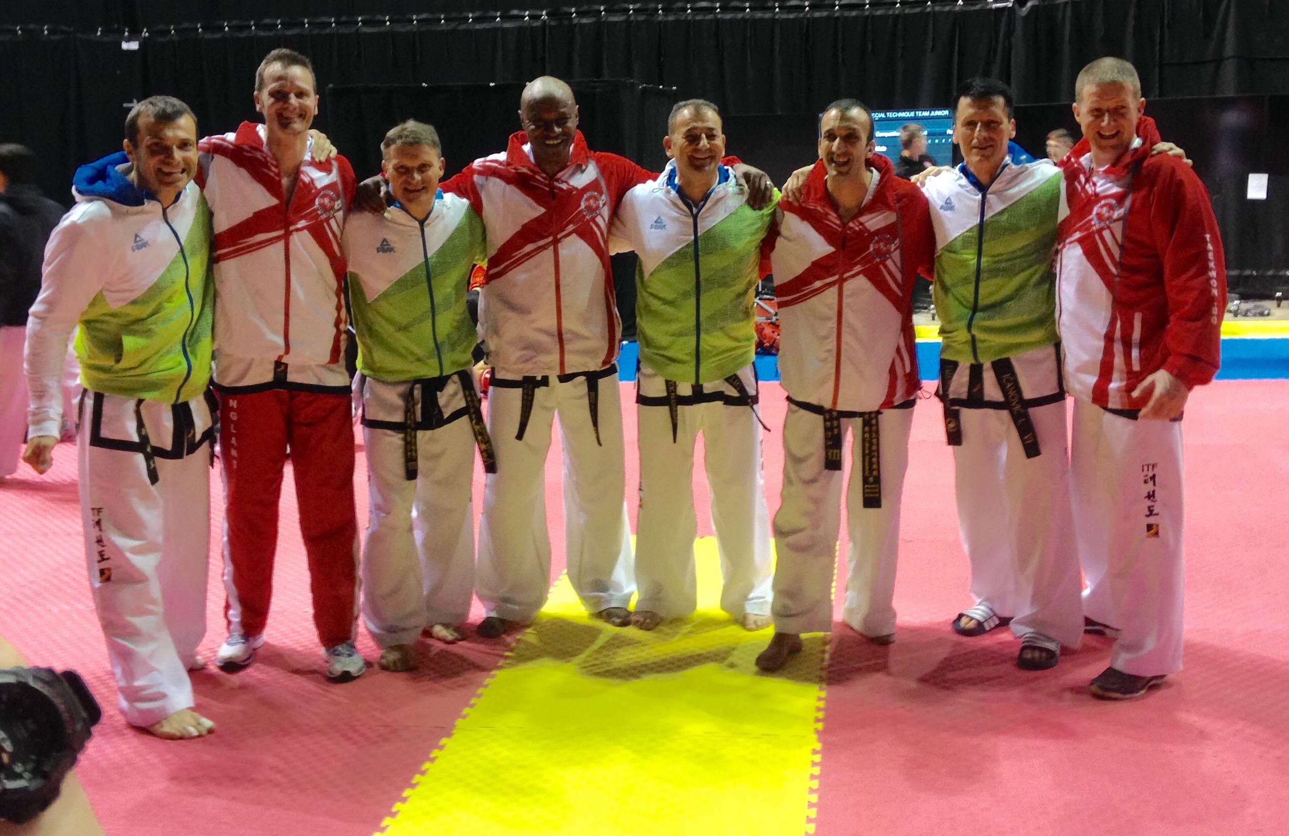 England & Slovenia Veterans Teams Taekwondo Veterans Teams having a laugh