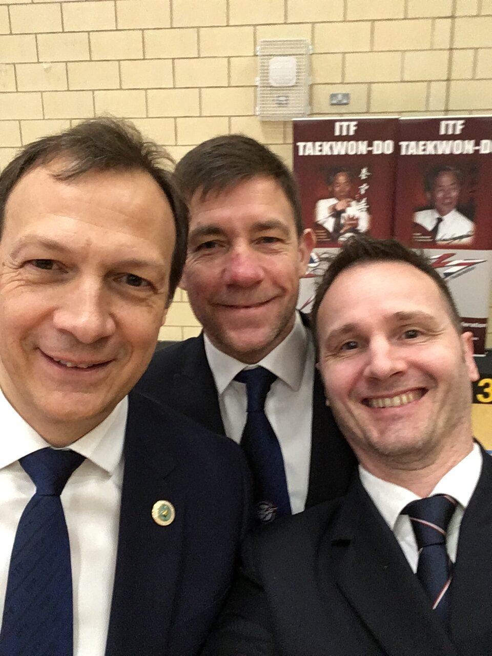 England Veterans Team from the World Championships in Bulgaria 2019 Three TKD Veterans meet up again for the first time since the World Championships in 2019