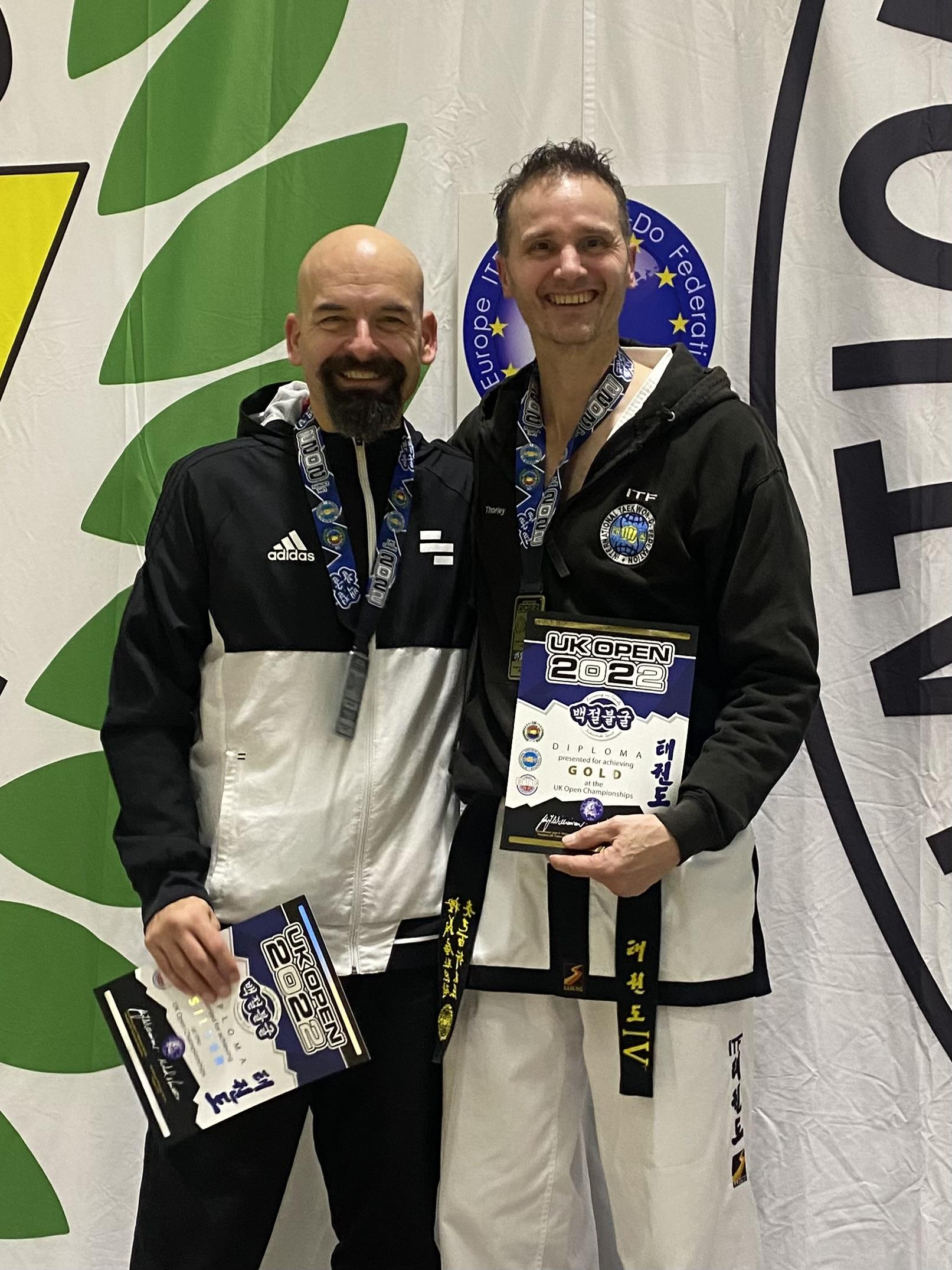 Jiri Faltin (Silver) and Reuben Thorley (Gold) 45+ years Veterans -80kg Sparring